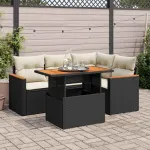 Set mobilier de grădină cu perne, 5 piese,poliratan/lemn acacia GartenMobel Dekor