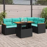 Set mobilier de grădină cu perne, 6 piese, negru, poliratan GartenMobel Dekor