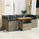 Set mobilier grădină cu perne 6 piese gri poliratan/lemn acacia GartenMobel Dekor