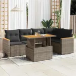 Set mobilier grădină cu perne 6 piese gri poliratan/lemn acacia GartenMobel Dekor