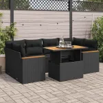 Set mobilier grădină perne 6 piese negru poliratan/lemn acacia GartenMobel Dekor