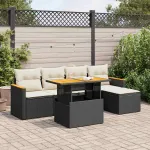 Set mobilier grădină perne 6 piese negru poliratan/lemn acacia GartenMobel Dekor