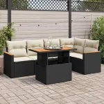 Set mobilier grădină perne 6 piese negru poliratan/lemn acacia GartenMobel Dekor