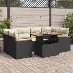 Set mobilier grădină perne 6 piese negru poliratan/lemn acacia GartenMobel Dekor