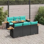 Set canapele de grădină cu perne, 7 piese, negru, poliratan GartenMobel Dekor