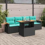 Set mobilier de grădină cu perne, 5 piese, negru, poliratan GartenMobel Dekor
