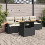 Set mobilier de grădină cu perne, 5 piese,poliratan/lemn acacia GartenMobel Dekor