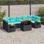 Set mobilier de grădină cu perne, 8 piese, negru, poliratan GartenMobel Dekor