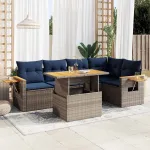 Set mobilier grădină cu perne 6 piese gri poliratan/lemn acacia GartenMobel Dekor