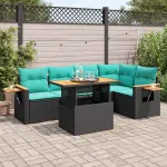 Set mobilier grădină perne 6 piese negru poliratan/lemn acacia GartenMobel Dekor