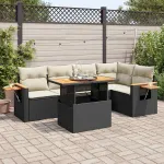 Set mobilier grădină perne 6 piese negru poliratan/lemn acacia GartenMobel Dekor