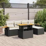 Set mobilier grădină perne 6 piese negru poliratan/lemn acacia GartenMobel Dekor
