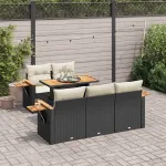 Set mobilier grădină perne 6 piese negru poliratan/lemn acacia GartenMobel Dekor