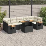 Set mobilier grădină perne 8 piese negru, poliratan/lemn acacia GartenMobel Dekor