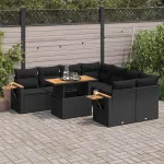 Set mobilier grădină perne 9 piese negru poliratan/lemn acacia GartenMobel Dekor