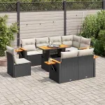 Set mobilier grădină perne 9 piese negru poliratan/lemn acacia GartenMobel Dekor