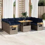Set mobilier de grădină cu perne, 10 piese, gri, poliratan GartenMobel Dekor