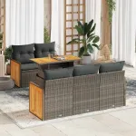 Set mobilier grădină cu perne 6 piese gri poliratan/lemn acacia GartenMobel Dekor