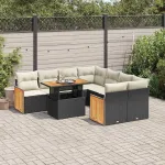 Set mobilier grădină perne 9 piese negru poliratan/lemn acacia GartenMobel Dekor