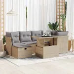 Set canapele de grădină, 7 piese, cu perne, bej, poliratan GartenMobel Dekor