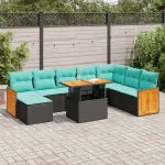 Set canapele grădină cu perne 11 piese, negru, poliratan/acacia GartenMobel Dekor