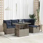 Set mobilier grădină cu perne 6 piese gri poliratan/lemn acacia GartenMobel Dekor