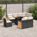 Set mobilier grădină perne 9 piese negru poliratan/lemn acacia GartenMobel Dekor