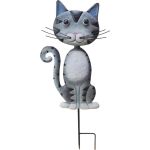 Dekorácia MagicHome Mecco, Mačka, plech, sivá, zapichovacia, 25,5x3,5x61 cm