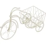 Suport decorativ pentru ghiveci tip bicicletă retro, metal alb, 53x22x31 cm