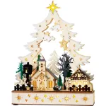 Decorațiune de Crăciun din lemn cu LED, sătuc iluminat 25x7,5x32 cm