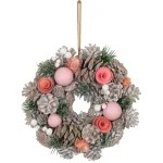 Coroniță decorativă suspendată de Crăciun, roz-portocaliu, 25 cm