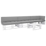 Set mobilier din paleți cu perne, 4 piese, alb, lemn pin tratat GartenMobel Dekor