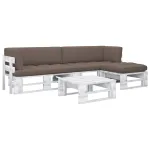 Set mobilier din paleți cu perne, 4 piese, alb, lemn pin tratat GartenMobel Dekor