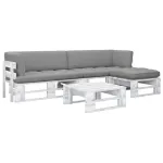 Set mobilier din paleți cu perne, 4 piese, alb, lemn pin tratat GartenMobel Dekor