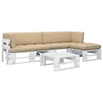 Set mobilier din paleți cu perne, 4 piese, alb, lemn pin tratat GartenMobel Dekor