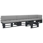 Set mobilier paleți cu perne, 4 piese, negru, lemn pin tratat GartenMobel Dekor