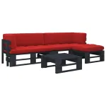 Set mobilier paleți cu perne, 4 piese, negru, lemn pin tratat GartenMobel Dekor