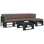 Set mobilier paleți cu perne, 4 piese, negru, lemn pin tratat GartenMobel Dekor