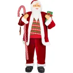 Mos Craciun decorativ MagicHome, rosu, cu cadou, 120 cm