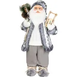 Decoratiune de Craciun Mos Craciun cu sanie, alb-gri, 60 cm