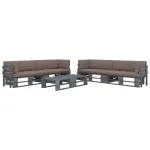 Set mobilier din paleți cu perne, 6 piese, gri, lemn pin tratat GartenMobel Dekor