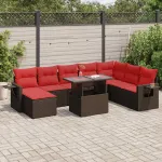 Set mobilier grădină perne 9 piese maro poliratan/lemn acacia GartenMobel Dekor