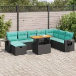 Set mobilier grădină perne 9 piese negru poliratan/lemn acacia GartenMobel Dekor