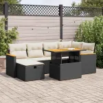 Set mobilier de grădină cu perne, 8 piese, negru, poliratan GartenMobel Dekor