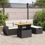 Set mobilier grădină perne 6 piese negru poliratan/lemn acacia GartenMobel Dekor