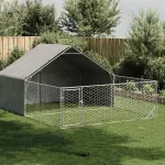 Canisa de exterior cu alergare 5x3x1,9 m otel galvanizat GartenMobel Dekor