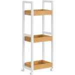 Cărucior de baie îngust cu roți SONGMICS, bambus și MDF, 3 polițe