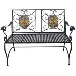 Banca de gradina cu mozaic decorativ si cadru metalic, 115x56x90 cm