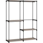 Dulap de haine portabil SONGMICS cu 3 bare si rafturi, 138x43x182 cm, taupe