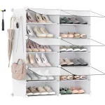 Dulap pantofi modular SONGMICS cu 6 compartimente, usi si cadru metalic, alb